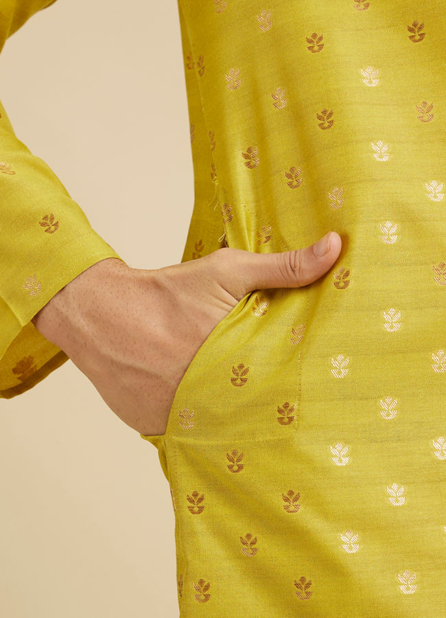 Manyavar Men Mehndi Green Kurta Set with Buta Motifs