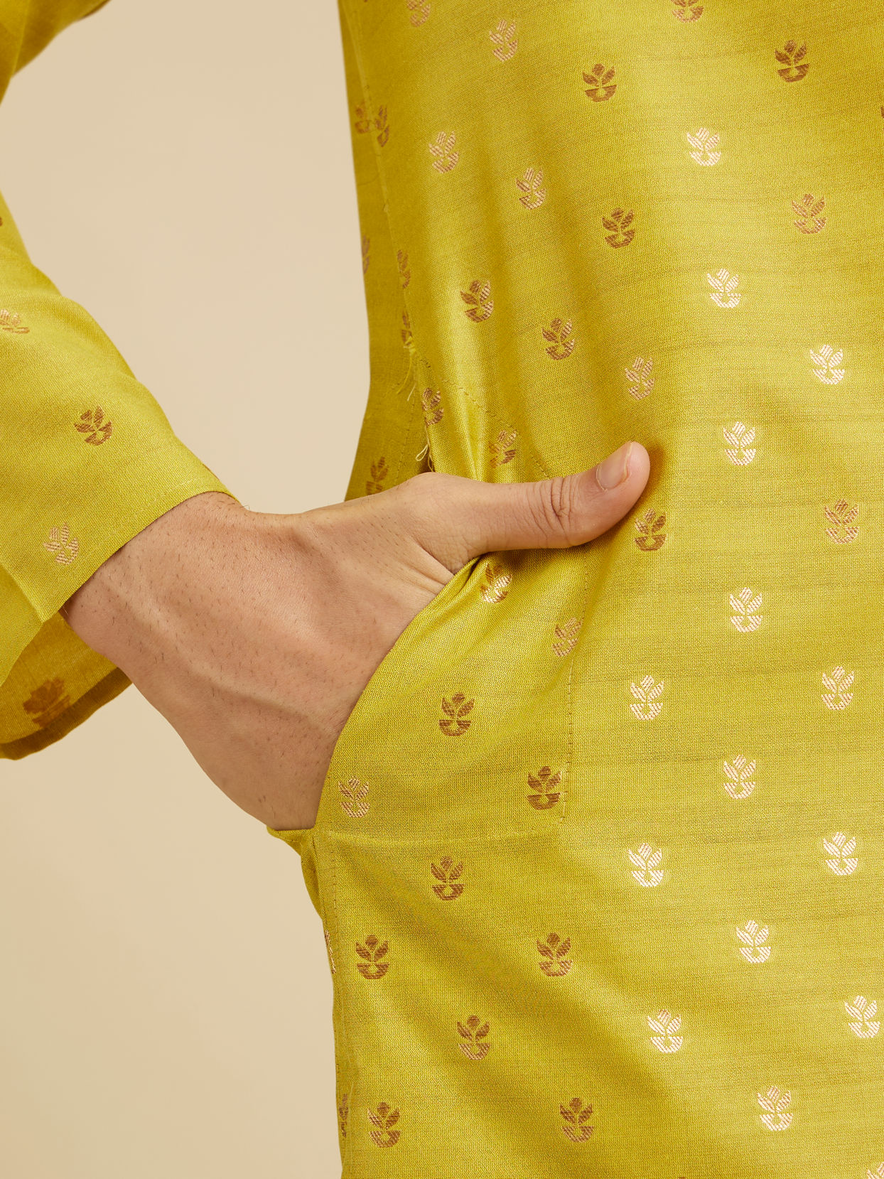 Manyavar Men Mehndi Green Kurta Set with Buta Motifs