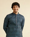 Manyavar Men Dark Blue Aztec Printed Kurta Set