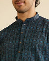 Manyavar Men Dark Blue Aztec Printed Kurta Set