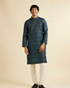 Manyavar Men Dark Blue Aztec Printed Kurta Set
