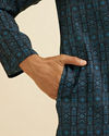 Manyavar Men Dark Blue Aztec Printed Kurta Set