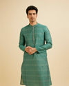 Manyavar Men Teal Green Aztec Printed Kurta Set