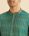 Manyavar Men Teal Green Aztec Printed Kurta Set