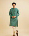 Manyavar Men Teal Green Aztec Printed Kurta Set