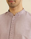 Manyavar Men Soft Lilac Self Patterned Kurta Set with Embroidered Neckline