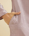 Manyavar Men Soft Lilac Self Patterned Kurta Set with Embroidered Neckline