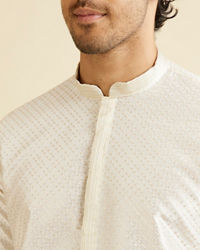 Manyavar Men Warm White Ditsy Patterned Kurta Set
