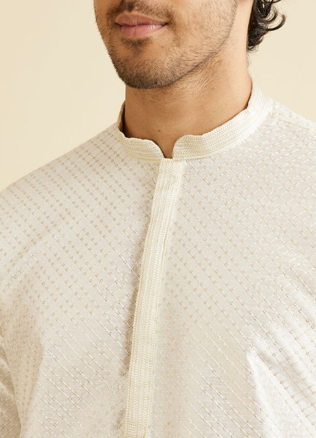 Manyavar Men Warm White Ditsy Patterned Kurta Set