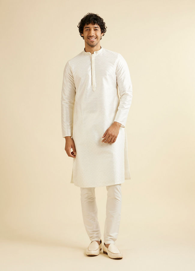 Manyavar Men Warm White Ditsy Patterned Kurta Set