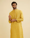 Mustard Yellow Jaali Patterned Kurta Set with Shimmering Highlights