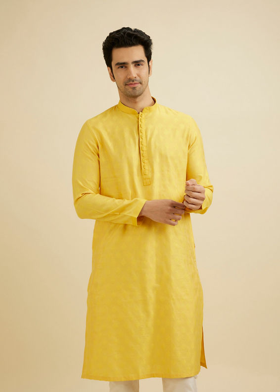 Manyavar Men Sunshine Yellow Buta Patterned Kurta Set