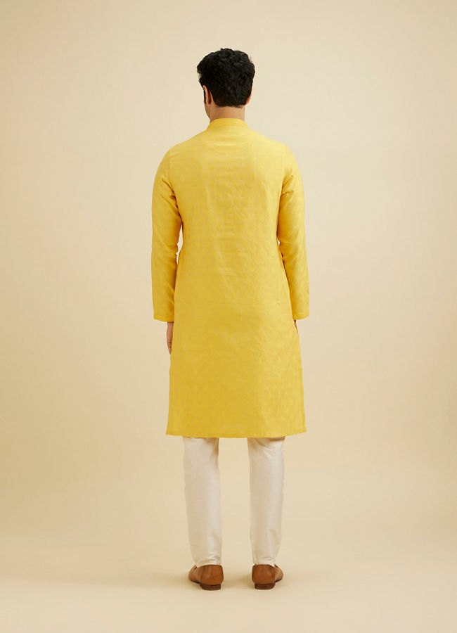 Manyavar Men Sunshine Yellow Buta Patterned Kurta Set