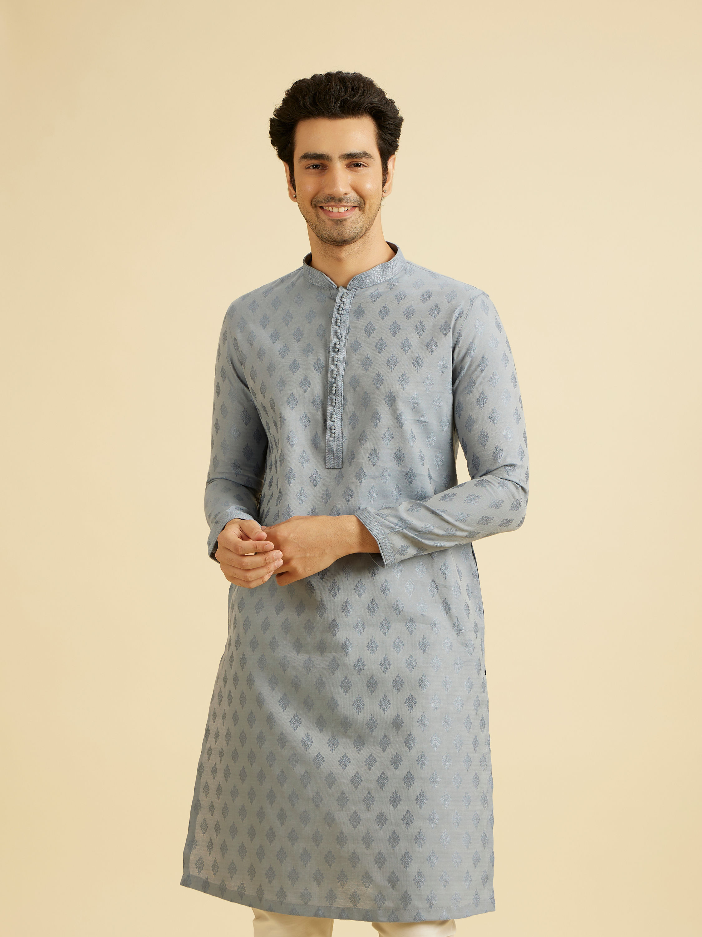 Manyavar Men Greyish Blue Charm Kurta Pajama