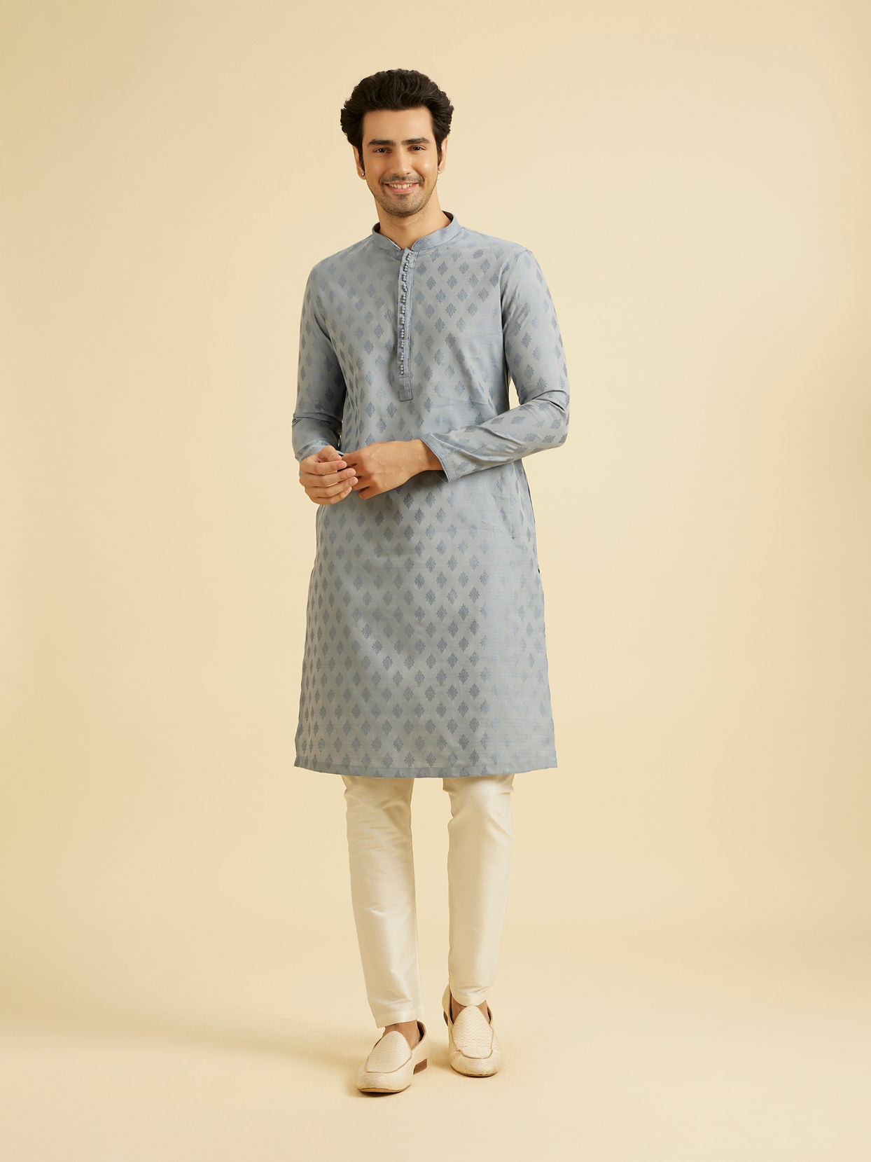 Manyavar Men Greyish Blue Charm Kurta Pajama