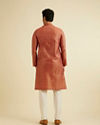 Manyavar Men Rust Red Trellis Patterned Kurta Set