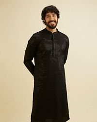 Manyavar Men Midnight Black Embroidered Kurta Set with Sequin Work