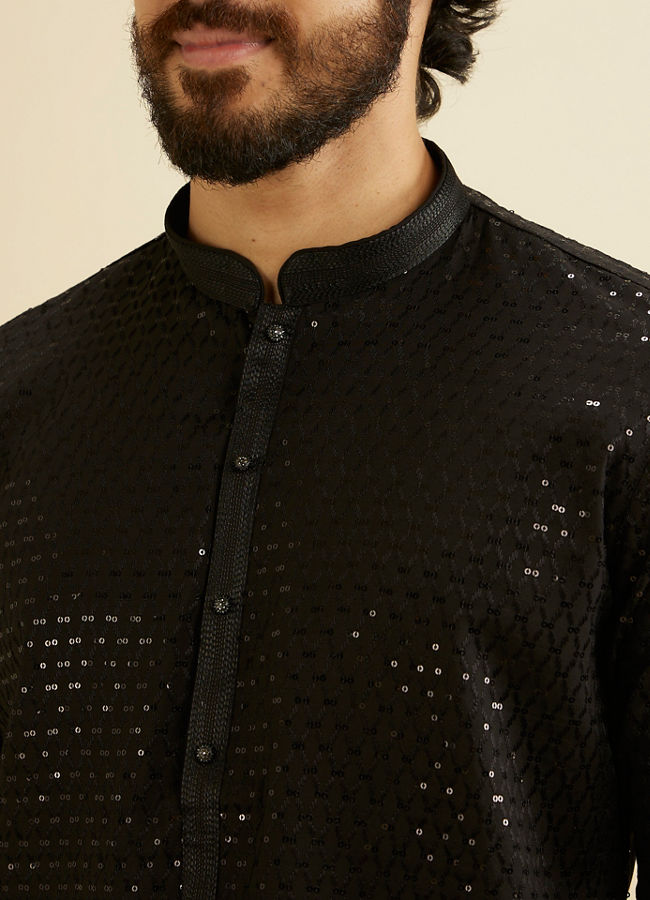 Manyavar Men Midnight Black Embroidered Kurta Set with Sequin Work image number 1