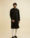 Manyavar Men Midnight Black Embroidered Kurta Set with Sequin Work