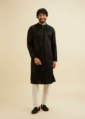 Manyavar Men Midnight Black Embroidered Kurta Set with Sequin Work image number 2