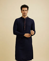 Manyavar Men Indigo Blue Self Textured Kurta Set