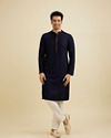 Manyavar Men Indigo Blue Self Textured Kurta Set