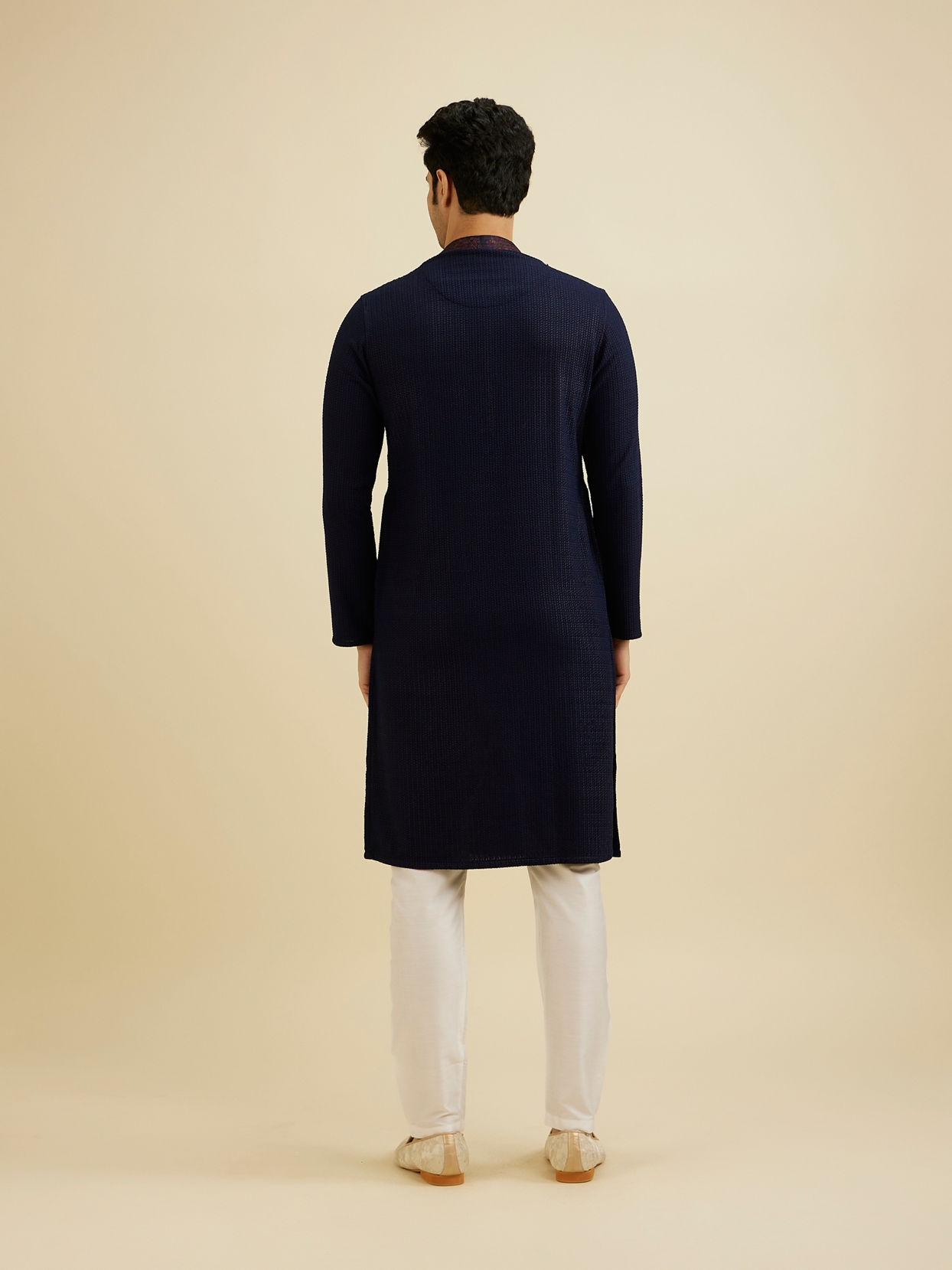 Manyavar Men Indigo Blue Self Textured Kurta Set