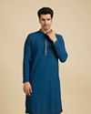 Manyavar Men Teal Blue Self Textured Kurta Set