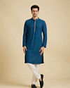 Manyavar Men Elegant Teal Blue Kurta Pajama Set image number 3