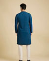 Manyavar Men Teal Blue Self Textured Kurta Set