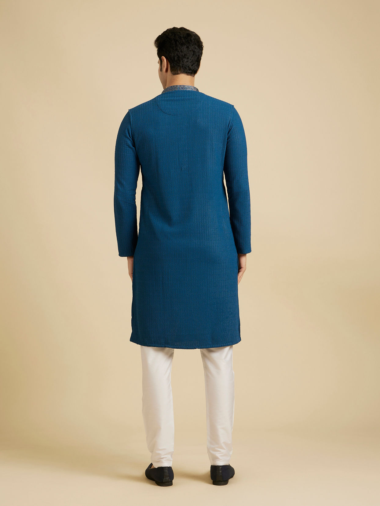 Manyavar Men Teal Blue Self Textured Kurta Set
