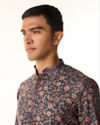 Manyavar Men Indigo Blue Bel Buti Printed Kurta Set