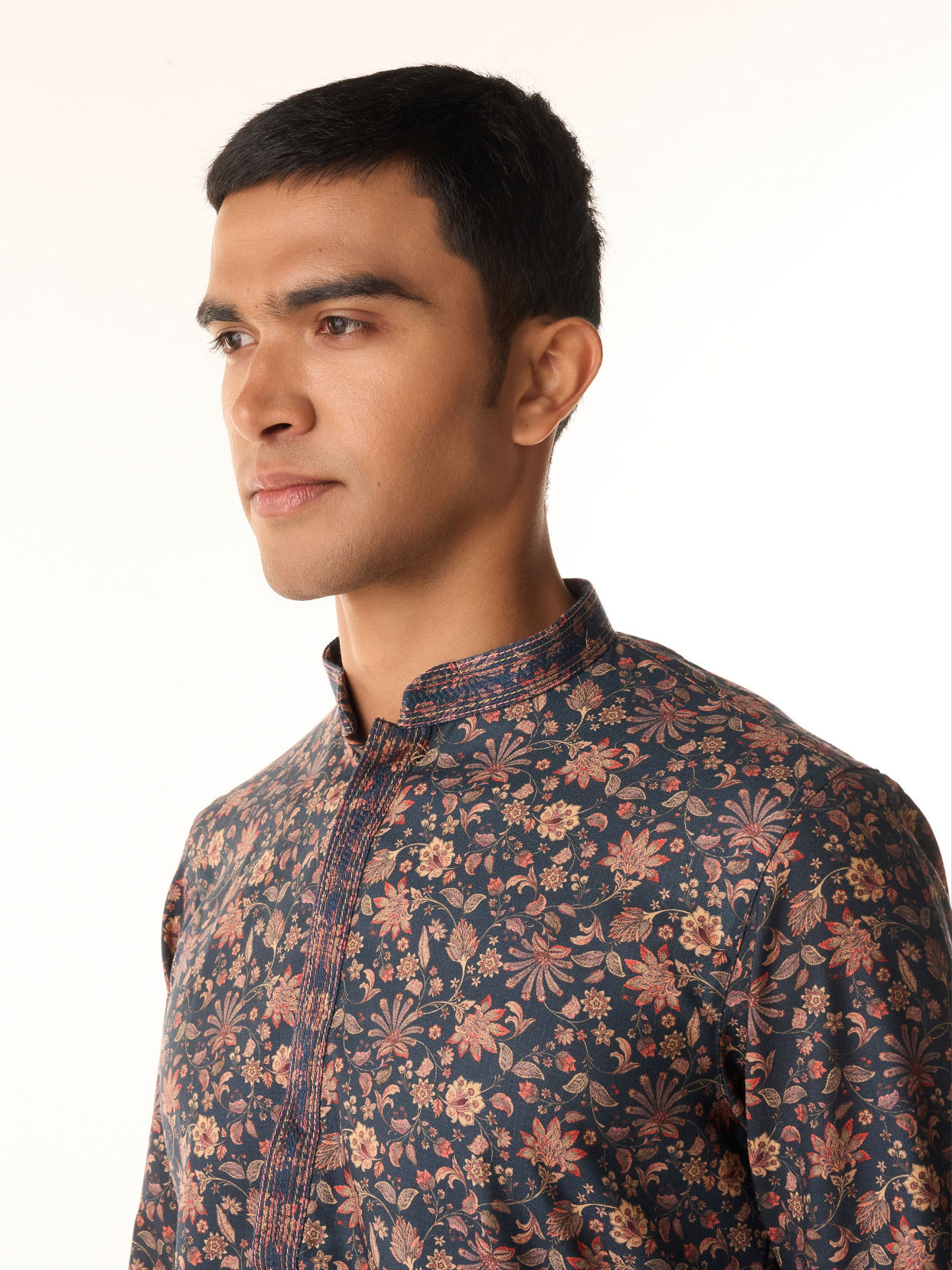 Manyavar Men Indigo Blue Bel Buti Printed Kurta Set