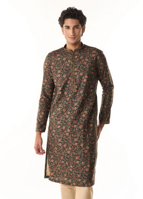 Manyavar Men Elegant Dark Green Kurta Pajama Set