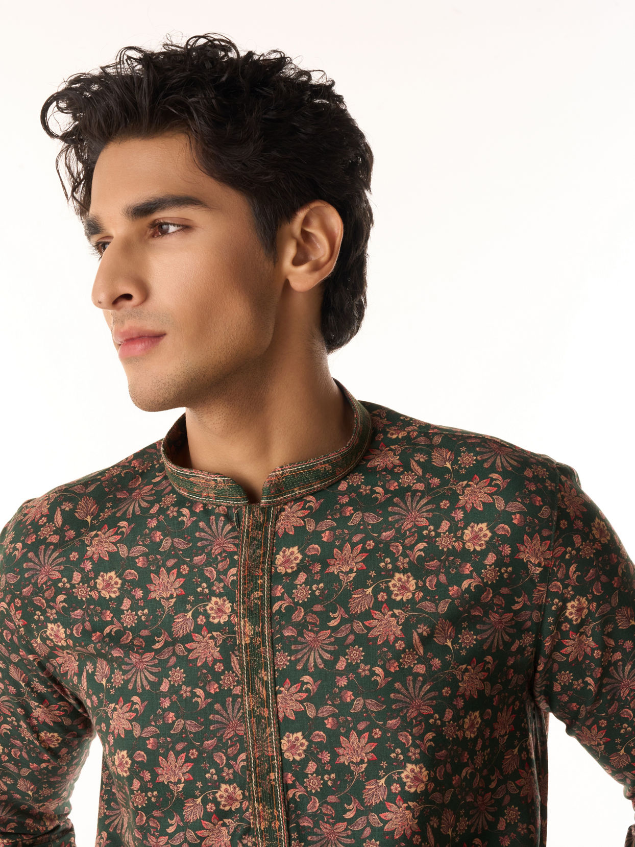 Manyavar Men Elegant Dark Green Kurta Pajama Set