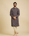 Manyavar Men Indigo Blue Bel Buti Printed Kurta Set image number 2