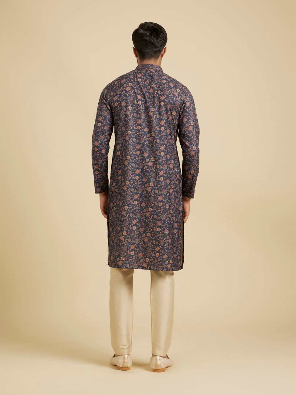 Manyavar Men Indigo Blue Bel Buti Printed Kurta Set