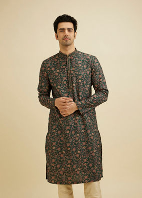 Manyavar Men Elegant Dark Green Kurta Pajama Set image number 0