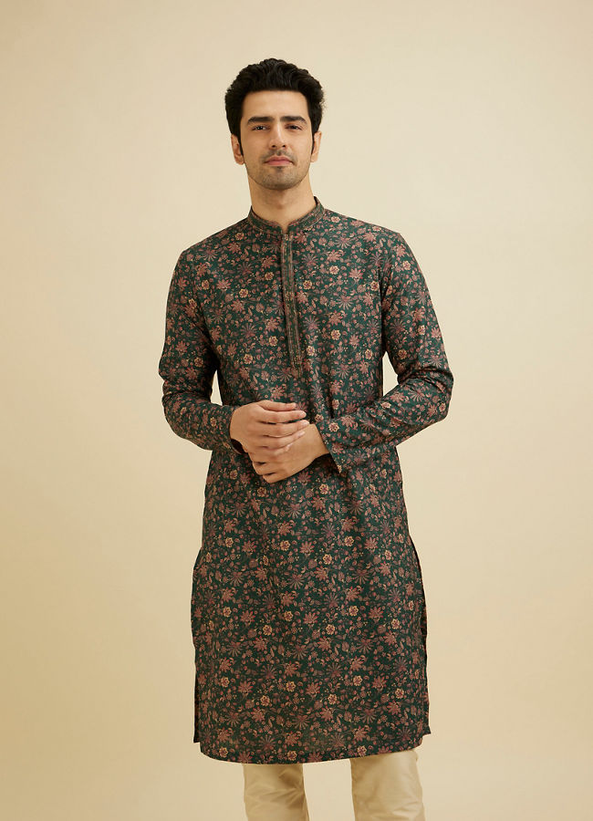 Manyavar Men Elegant Dark Green Kurta Pajama Set image number 0