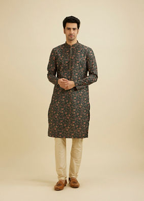 Manyavar Men Elegant Dark Green Kurta Pajama Set image number 2