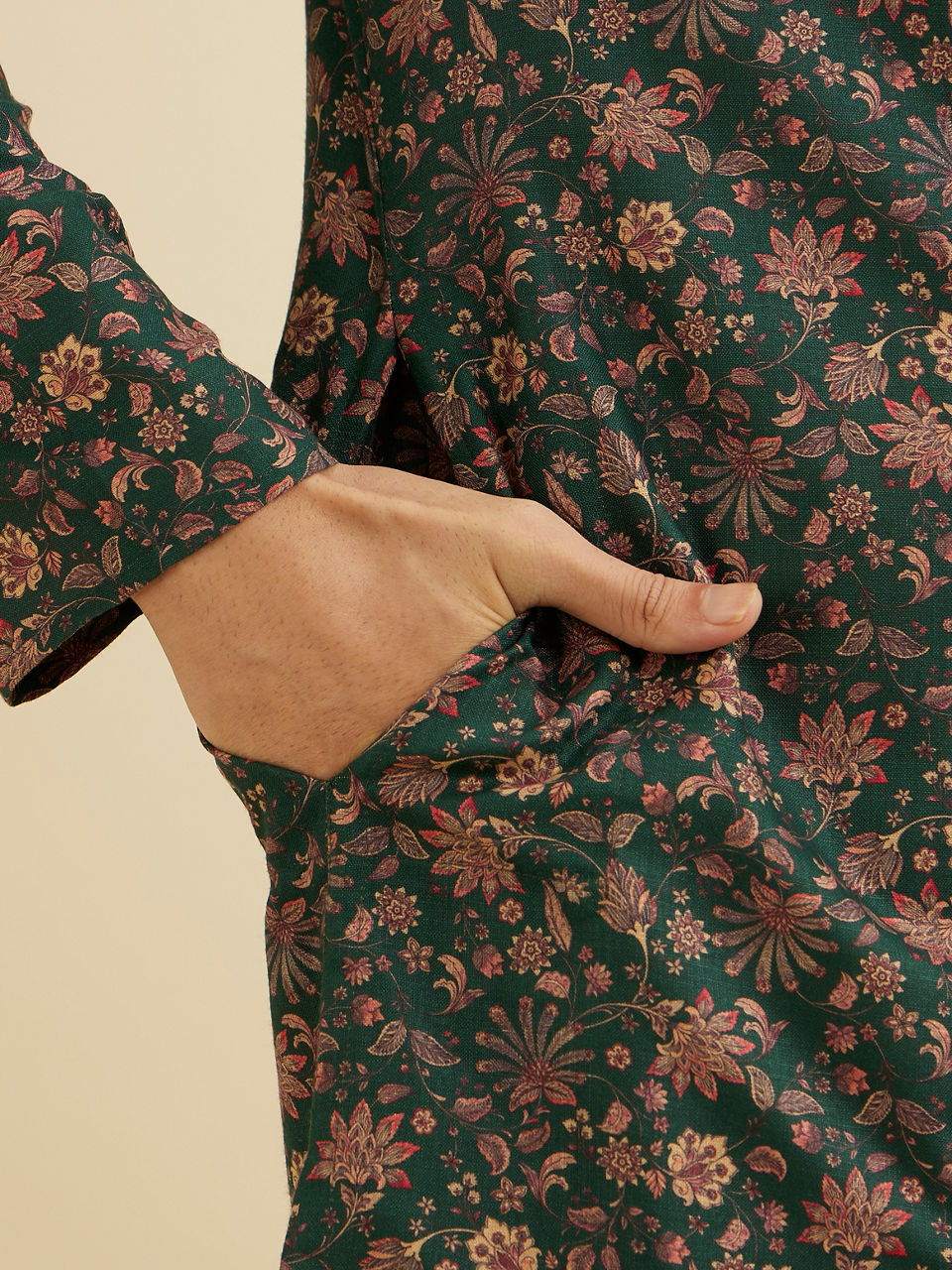Manyavar Men Elegant Dark Green Kurta Pajama Set