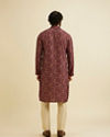 Manyavar Men Wine Red Bel Buti Printed Kurta Set