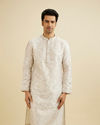 Manyavar Men Warm White Bel Buti Printed Kurta Set