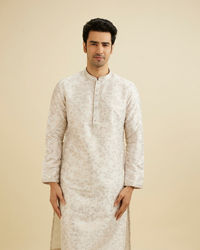 Manyavar Men Warm White Bel Buti Printed Kurta Set