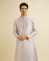 Manyavar Men Soft Lilac Bel Buti Printed Kurta Set