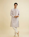 Manyavar Men Soft Lilac Bel Buti Printed Kurta Set