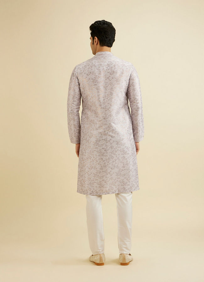 Manyavar Men Soft Lilac Bel Buti Printed Kurta Set