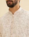 Manyavar Men Baby Pink Floral Vine Patterned Kurta Set