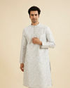 Manyavar Men Ice Blue Floral Vine Patterned Kurta Set