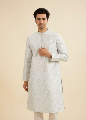 Manyavar Men Ice Blue Floral Vine Patterned Kurta Set